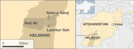 Map showing Nahr-e Saraj and Nad Ali