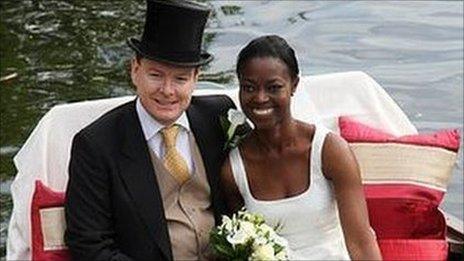 Wedding couple in a boat