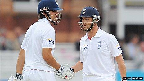 Alastair Cook (left) and Jonathan Trott each reached 50 for England