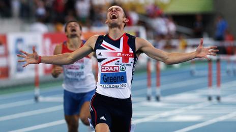 Dai Greene winning 400m hurdles in Barcelona