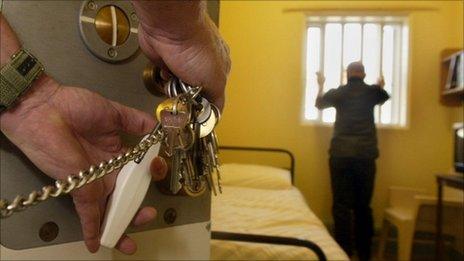 Guard locking a prison cell