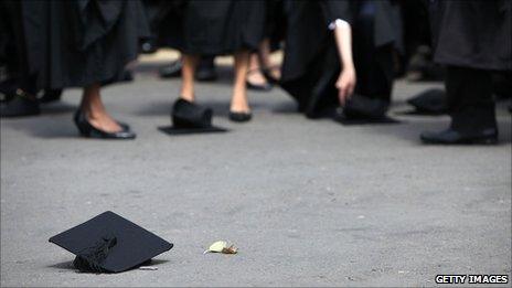 Traditional graduation hat throwing ceremony at Birmingham University, UK