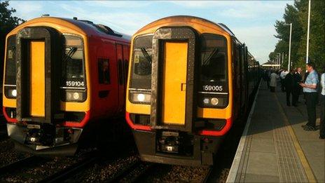 Stationary South West trains