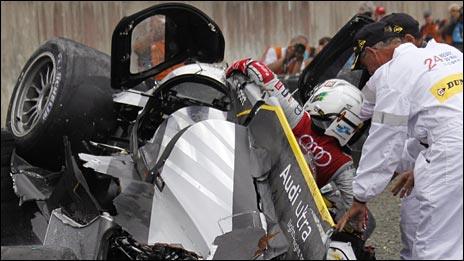 Allan McNish crashed out early during Le Mans