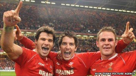 Mike Phillips, James Hook and Lee Byrne