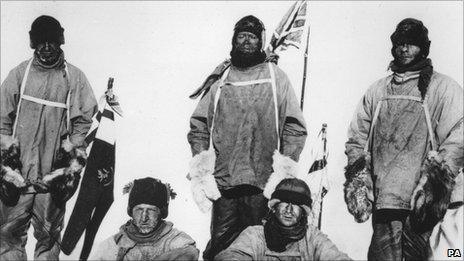 Standing, left to right - Capt Lawrence Oates, Capt Robert Falcon Scott, PO Edgar Evans. Seated, left to right - Lt Henry (Birdie) Bowers, Dr Edward Adrian Wilson