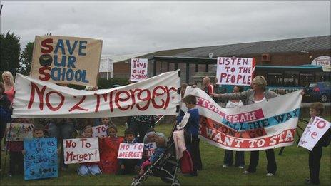 Parents and pupils protesting over plans to merge Ifton Heath Primary