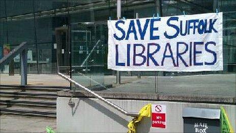 Campaigners banner at Suffolk County Council