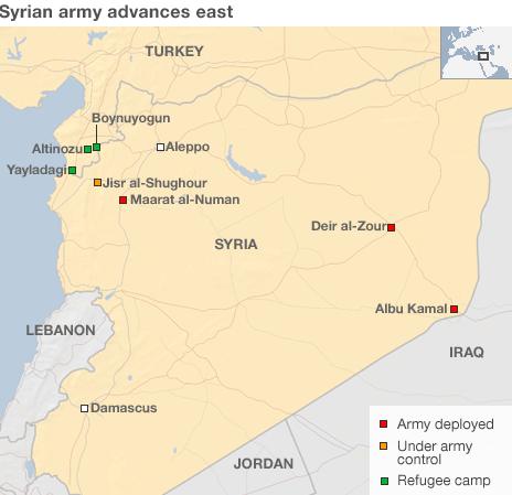 Map of Syria showing army deployments