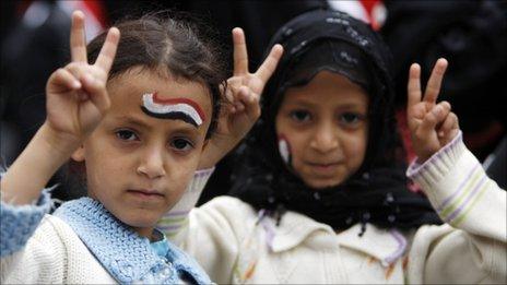 Girls at a protest in Sanaa, 15 June