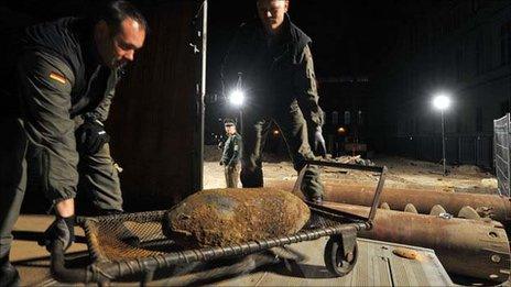 Bomb disposal experts at work in Berlin, Germany