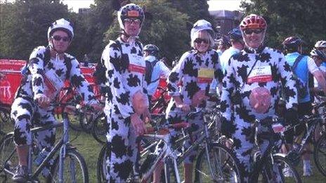 Cyclists dressed as cows set off from Clapham in south west London