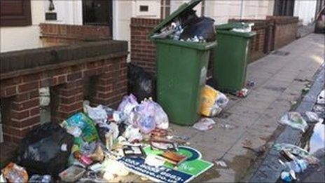 Rubbish outside apartments in Southampton city centre