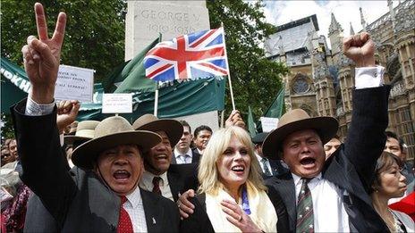 Ragprasad Purja (right) celebrating Joanna Lumley's victory in 2009