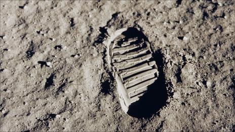 A Nasa hand out image of Buzz Aldrin's bootprint