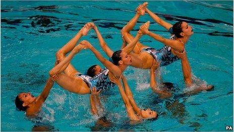 The Spanish team at the 2011 LEN European Synchronised Swimming Champions Cup in Sheffield, England, on 21 May