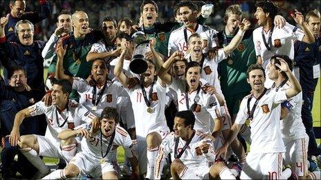 Spain celebrate winning the European Under-21 Championship