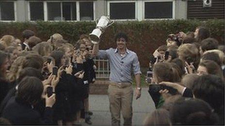 Rory McIlroy at his former school sullivan upper in holywood