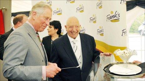 Frank's founder Joe Dallevalle watches on as Prince Charles prepares to taste his ice cream