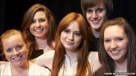 Karen Gillan with students. Pic: Ewen Weatherspoon