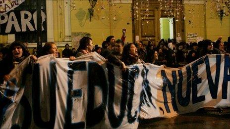 Students protest outside Universidad de Chile in Santiago on 5 July 5, 2011.