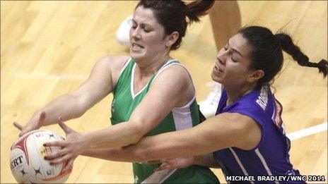 Kyla Bowman is challenged by Samoa's Sanonu Robertson in Singapore