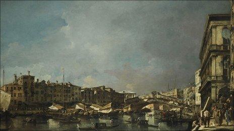 Venice, a View of the Rialto Bridge, Looking North, from the Fondamenta del Carbon by Francesco Guardi