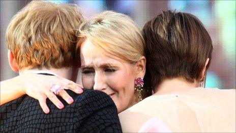 Rupert Grint, J K Rowling and Emma Watson attend the world premiere of Harry Potter and the Deathly Hallows Part 2