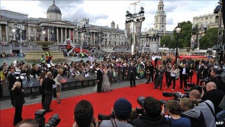 British actors Rupert Grint, Emma Watson and Daniel Radcliffe attend the world premiere of Harry Potter and the Deathly Hallows - Part 2