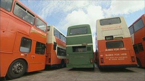 Shamrock Buses in the depot in Holton Heath, Poole