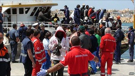 African migrants arriving in Lampedusa - file pic