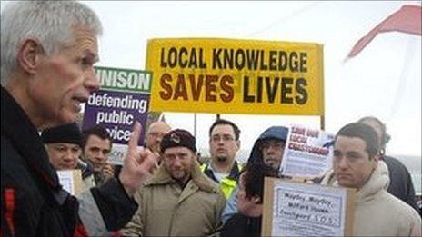 Sir Alan Massey of the MCA spoke to protesters when he visited Milford Haven