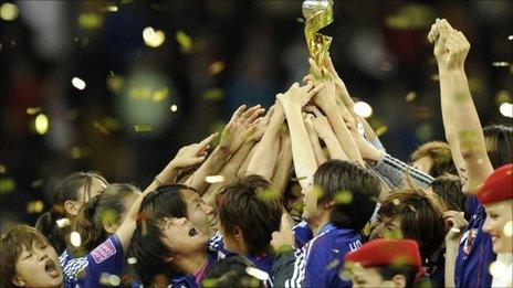 Japan celebrate winning the Women's World Cup