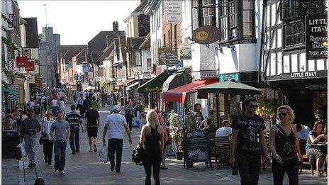 Shoppers in Canterbury town centre