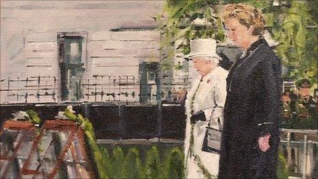 Painting of The Queen and Mary McAleese