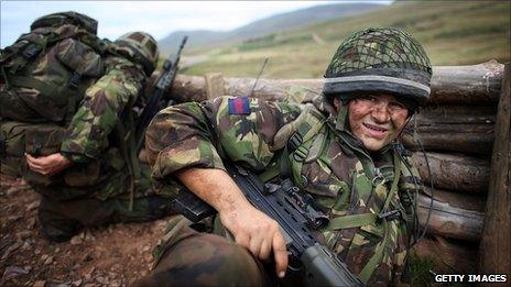 Soldiers of London's only territorial army infantry unit, take part in a live firing exercise in preparation for deployment to Afghanistan on September 17, 2009, in Appleby, England