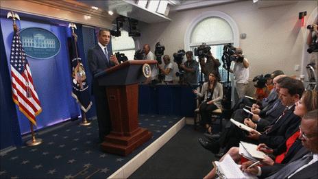 US President Barack Obama addresses reporters at the White House on Tuesday