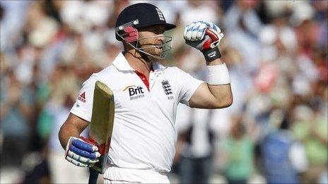 Matt Prior celebrates his century