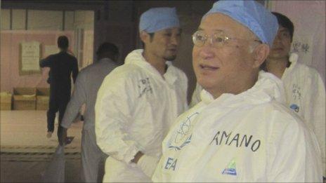 Yukiya Amano visits Fukushima Daiichi Nuclear Power Station in this handout photo taken July 25 and released on July 26, 2011