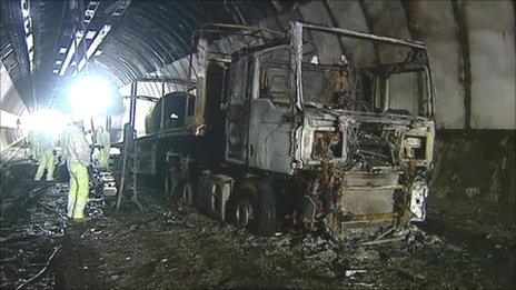 Lorry fire on the M4 - scenes inside the Brynglas tunnel