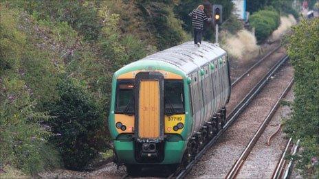 Train near Durrington station in West Sussex