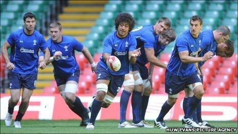 Wales players training at the Millennium Stadium in June