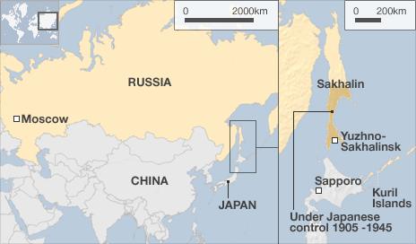 Map showing Sakhalin and the Kuril Islands