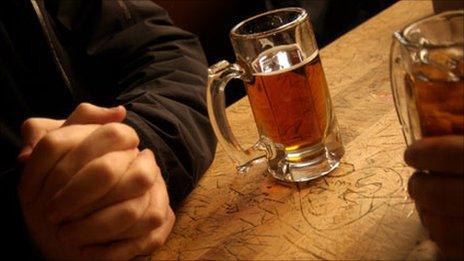 Pint mugs in a pub