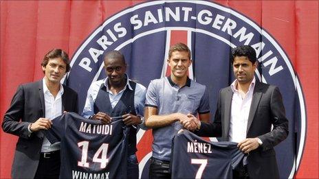 Leonardo, Blaise Matuidi, Jeremy Menez and Nasser Al-Khelaifi, who is the president of majority shareholders Qatar Sports Investment