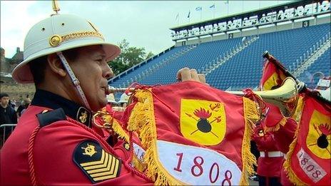 Brazilian Marine Corps band launch the the programme for the Royal Edinburgh Military Tattoo