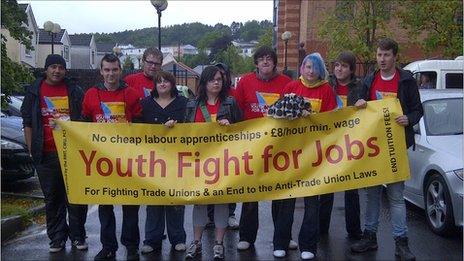 Protesters on the Youth Fight For Jobs march