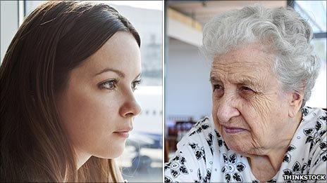 A young woman and an old woman