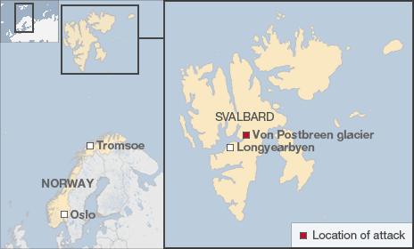 Map showing location of polar bear attack