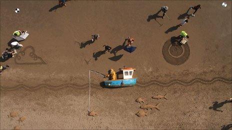 On the set of Gulp, at Pendine Sands, Carmarthenshire